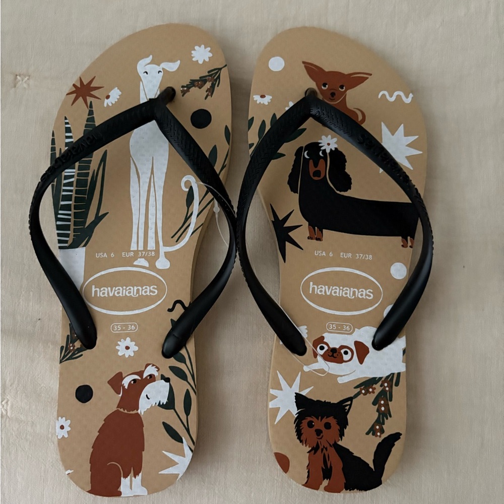 Havaianas Dog Print Flip Flops - Black and Brown